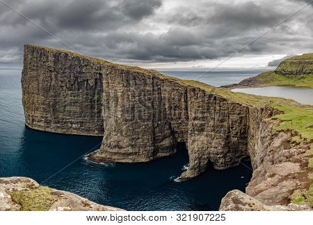 Sorvagsvatn Lake Over The Ocean Spectacular Panorama, Faroe Islands