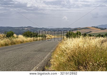 Summer Landscape Along The Road From Gambassi Terme To Volterra, Tuscany, Italy