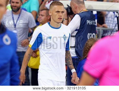 Kyiv, Ukraine - August 13, 2019: Vitaliy Buyalskiy Of Fc Dynamo Kyiv Goes To The Pitch Of Nsc Olimpi