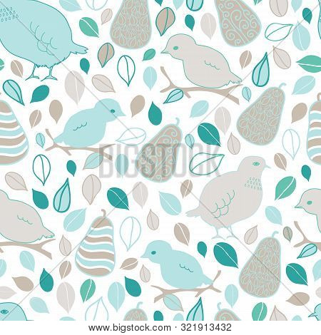 Partridge And Pears Holiday Vector Seamless Pattern