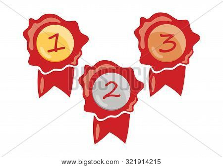 Premium Character Set. Sign Of Premium Class. Medal With A Star And Ribbon. Mark Of Distinction. Qua