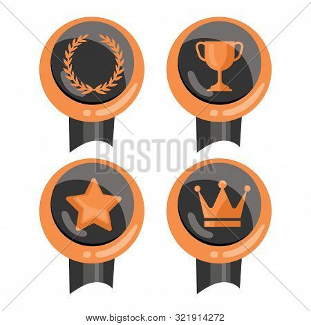 Premium Character Set. Sign Of Premium Class. Medal With A Star And Ribbon. Mark Of Distinction. Qua