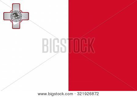 Vector Flag Of Malta. High Quality Hand Drawn Eps 10 Vector Illustration. Valetta