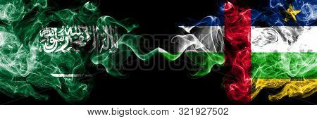 Saudi Arabia Kingdom Vs Central African Republic Smoky Mystic Flags Placed Side By Side. Thick Color