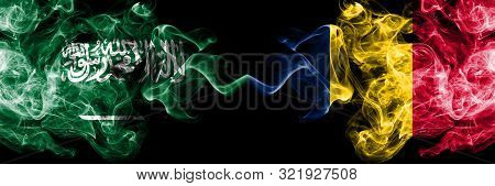Saudi Arabia Kingdom Vs Chad, Chadian Smoky Mystic Flags Placed Side By Side. Thick Colored Silky Sm