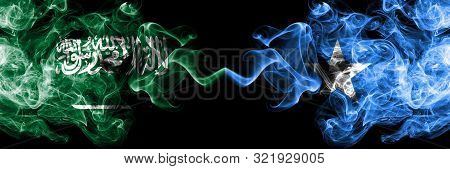 Saudi Arabia Kingdom Vs Somalia, Somalian Smoky Mystic Flags Placed Side By Side. Thick Colored Silk