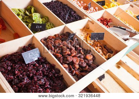 Dried Cranberies And Apricots Among Other Dry Fruits