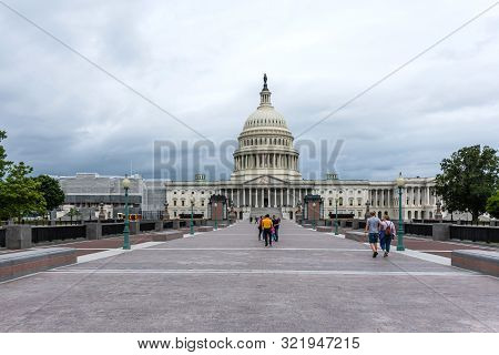 Washington Dc, Usa - June 9, 2019:  Facade Of The Us Capitol Building In Washington Dc On A Rainy Da
