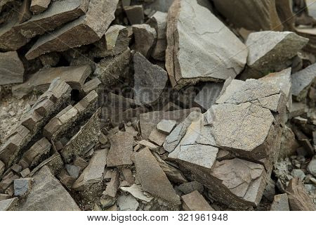 Rock Layers. Large Coarse Layers Of Stone. Large Gray Stones
