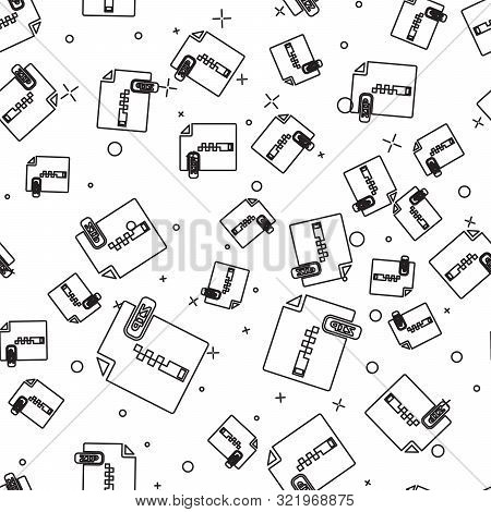 Black Line Zip File Document. Download Zip Button Icon Isolated Seamless Pattern On White Background