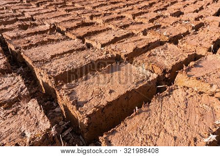 Paving Stones Clay Bricks, Hand-made Exposed To The Sun To Dry In Morocco