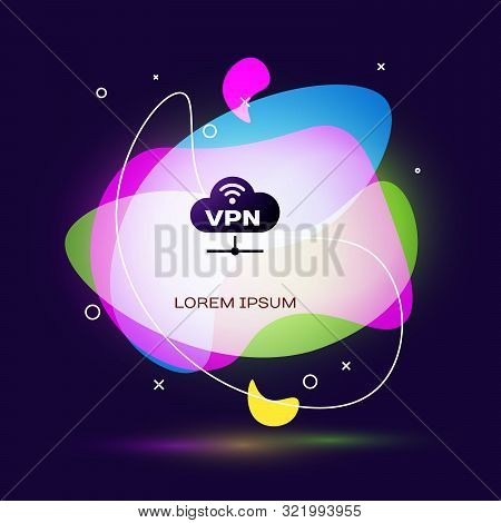 Black Vpn Network Cloud Connection Icon Isolated On Dark Blue Background. Social Technology. Cloud C