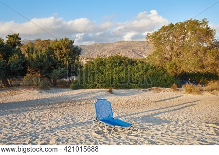 Beach Chair On The Sunset Beach Crete Greece