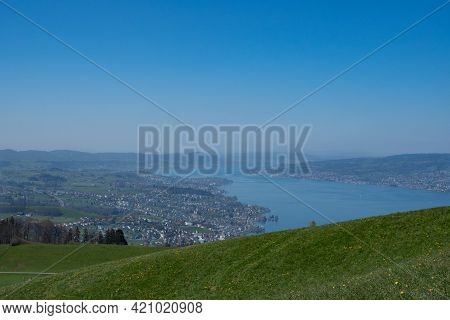 Beautiful View From Mount Etzel Over The Lake Zurich, Switzerland