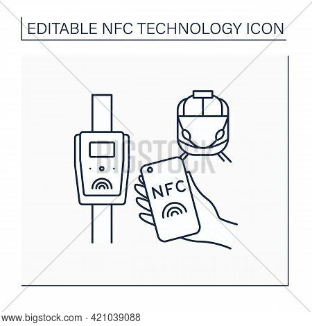 Nfc Line Icon. Public Transport Payment System. Buying Train Tickets. Near Field Communication. Cont