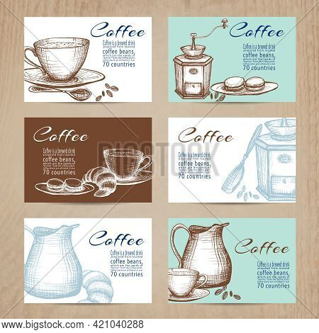 Nostalgic Coffee Time Cards With Recipes Collection In Mini Banners Form  On Billboard Abstract Isol