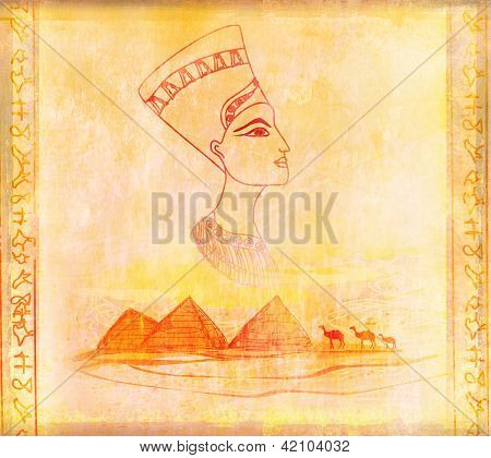 Gamla papper med egyptiska drottningen