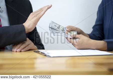 The Officer Refused To Accept The Cash Money Bribe  From The Businessman The Concept Anti Bribe Or C