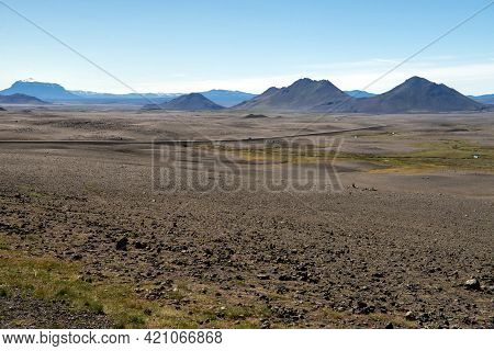 Dark Lava Desert - Great Vastness In Iceland Highlands