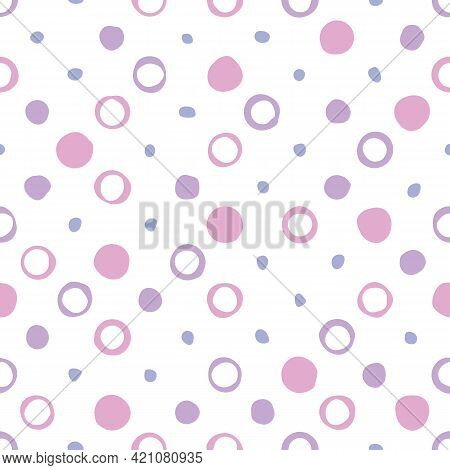 Vector Pink Doodle Repeat Pattern Of Bubbles And Dots. Hand Drawn Textures. For Fabric, Wallpaper, S