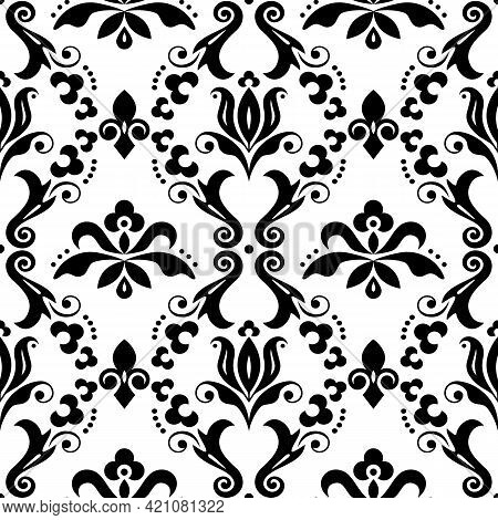 Damask  Vector Seamless Textile Or Farbic Print Pattern, Old Victorian Repetitive Design With Flower