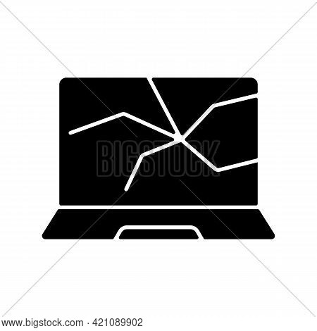 Broken Screen Black Glyph Icon. Cracked Display. Crashed Monitor. Smashed Touch Screen, Electronic D