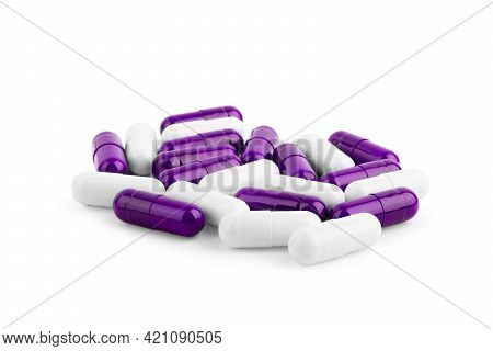 Pills An Pill Bottle On White Background.
