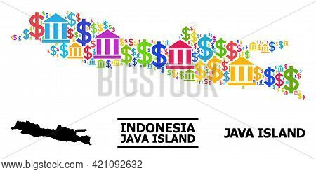 Colorful Financial And Money Mosaic And Solid Map Of Java Island. Map Of Java Island Vector Mosaic F