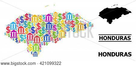 Colored Financial And Business Mosaic And Solid Map Of Honduras. Map Of Honduras Vector Mosaic For B