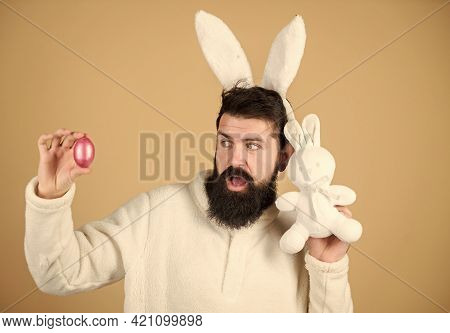 Easter Rabbit. Man Wearing Rabbit Suit. Funny Bunny Man Soft Ears. Easter Activities Concept. Weirdo