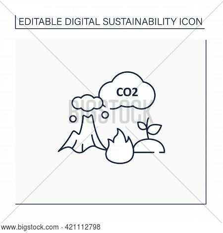 Carbon Emission Line Icon.co2. Emit Gas Into Atmosphere. Climate Change. Negative Impact On Environm