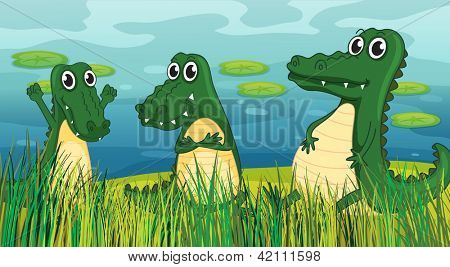 Illustration af tre skræmmende dinosaurer