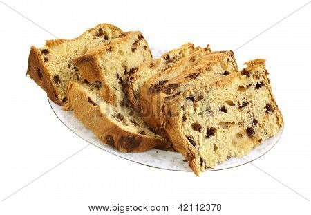 Panettone fette di torta di pane sulla piastra