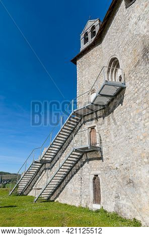 Architectural Detail Of The Aluminum Stairs On The Remains Of The Fort Sokolac In Brinje