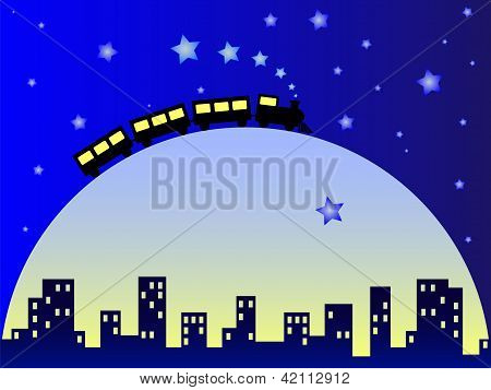 Cidade de sonho com lua e trem