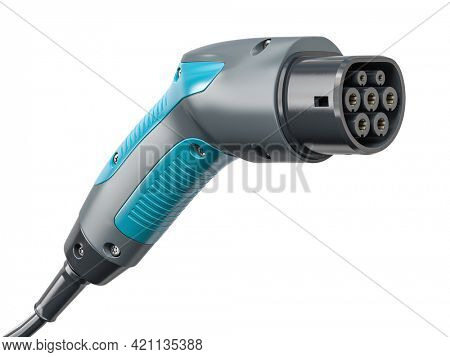 Electric car charger plug type 2 isolated on white background. 3d illustration