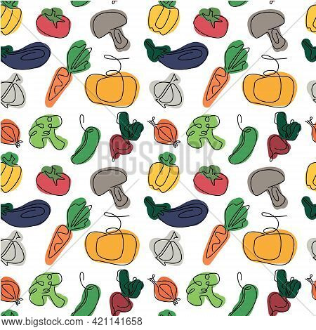 Vegetable Seamless Vector Illustration Background Pattern Outline Doodle