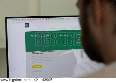 New York, Usa - 1 May 2021: Union Bancaire Privee Ubp Company Website On Screen, Illustrative Editor
