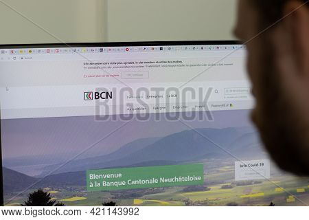 New York, Usa - 1 May 2021: Banque Cantonale Neuchateloise Bcn Company Website On Screen, Illustrati
