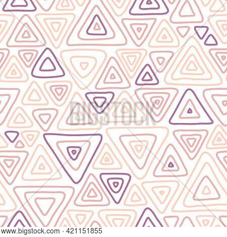 Vector Abstract Hand Drawn Seamless Patterns. Triangle Doodle Background In Pink And Purple Colors. 