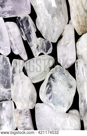 Clear Kunzite Heap Jewel Stones Texture On Black Background