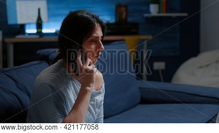 Depressed, Scared, Shocked, Lonely Woman Dropping Phone After Hearing Horible News, Feeling Emotiona
