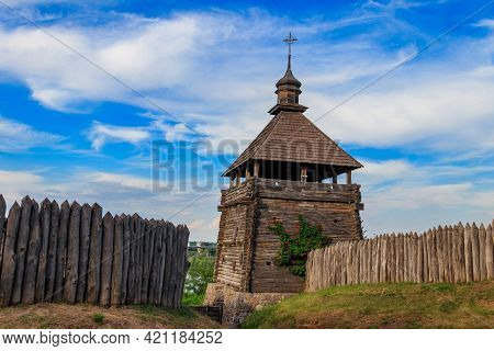 Medieval Wooden Zaporozhian Sich On Khortytsia Island In Zaporizhia, Ukraine