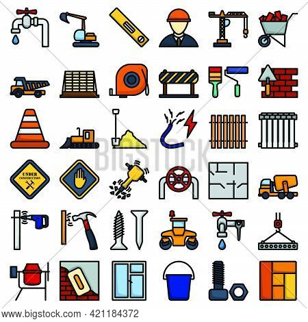 Construction Icon Set. Editable Bold Outline With Color Fill Design. Vector Illustration.