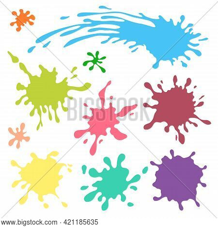 Set Of Color Paint Splashes. Stain Collection. Hand Drawn Splatters. An Interesting Addition To Book