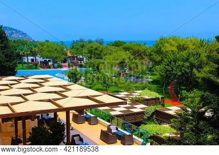 Beldibi, Kemer, Antalya, Turkey - May 11, 2021: The Territory Of The Rixos Beldibi Hotel