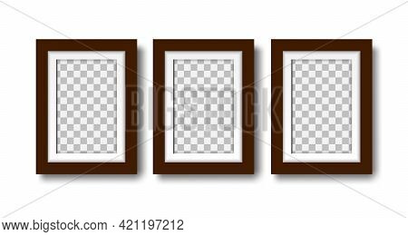 Three Photo Frames With Passepartout On The Wall Mockup