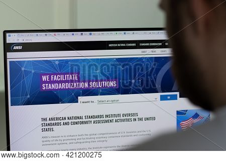 New York, Usa - 1 May 2021: American National Standards Institute Ansi Company Website On Screen, Il