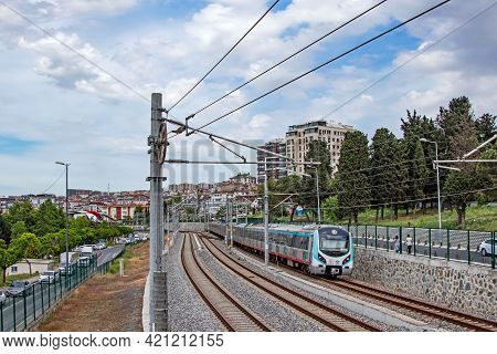 Kanarya,istanbul,turkey-may 20,2021.town And Nature View From Kucukcekmece Lake Shore Suburban Town 