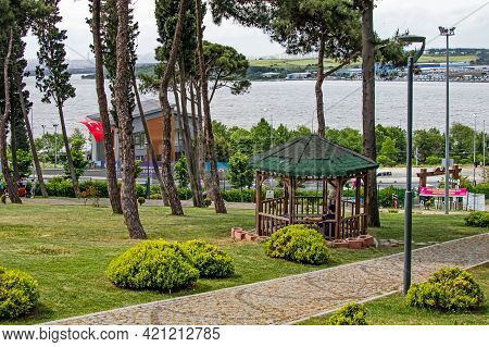 Kanarya,istanbul,turkey-may 20,2021.town And Nature View From Kucukcekmece Lake Shore Suburban Town 